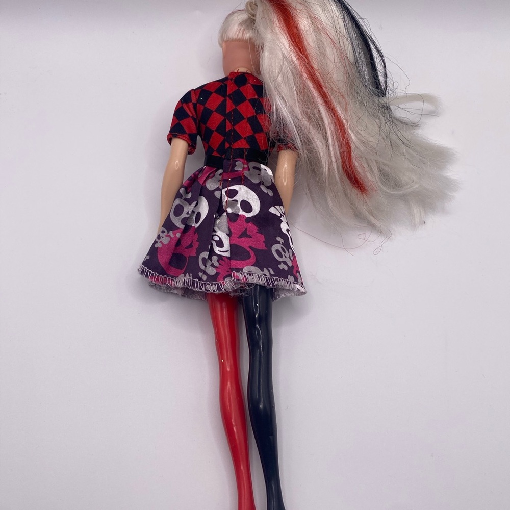 Fashion Doll with‎ Red and Black Outfit Hair Split Dyed Punk Gothic Skull - Picture 5 of 10